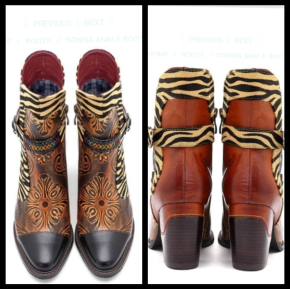 Trubelle Boho Handcrafted Leather & Tiger Print Booties Size 10 - Picture 15 of 16